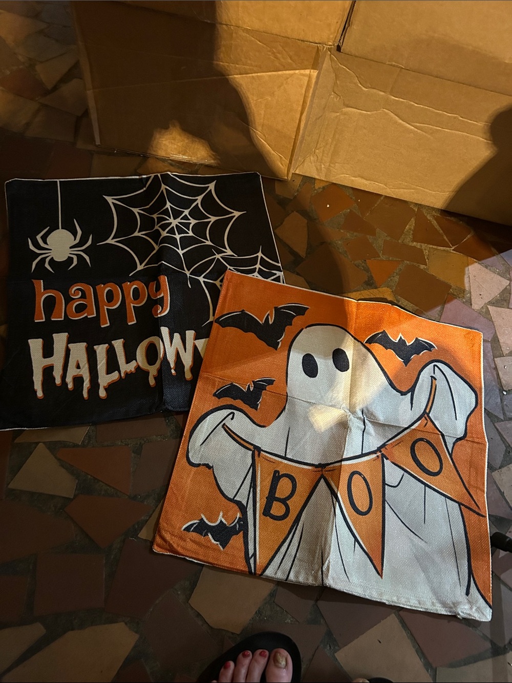 Halloween Ghost & Spider Kids throw pillow covers - Orange, Black